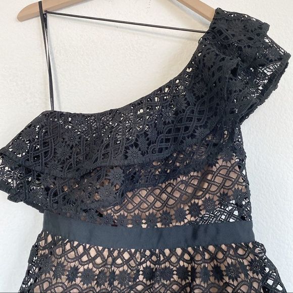 Self-Portrait Black and Tan Asymmetrical Ruffled Mini Dress - Picture 8 of 8